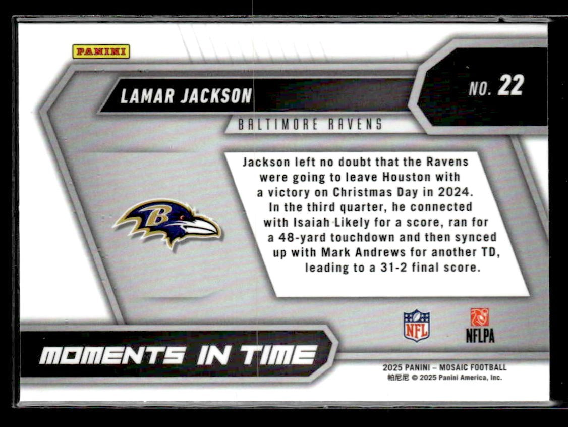 2025 Panini Mosaic #22 Lamar Jackson Moments In Time