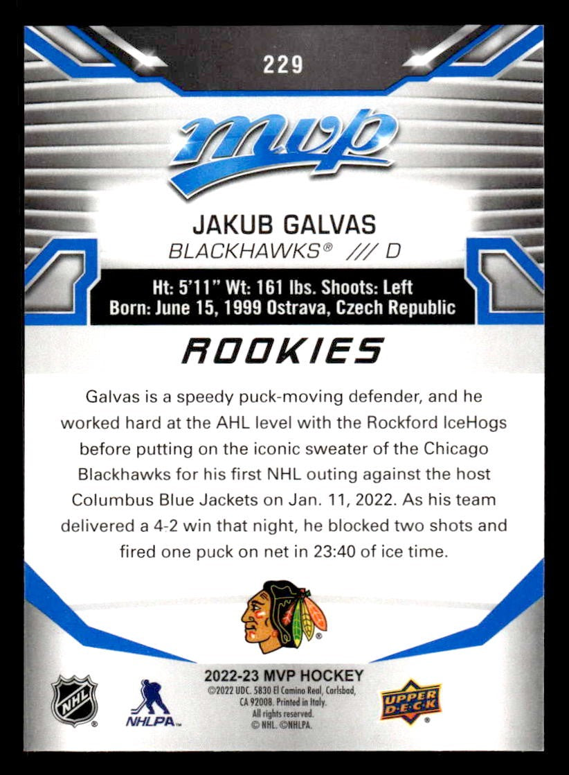 2022-23 Upper Deck MVP #229 Jakub Galvas Blue Script