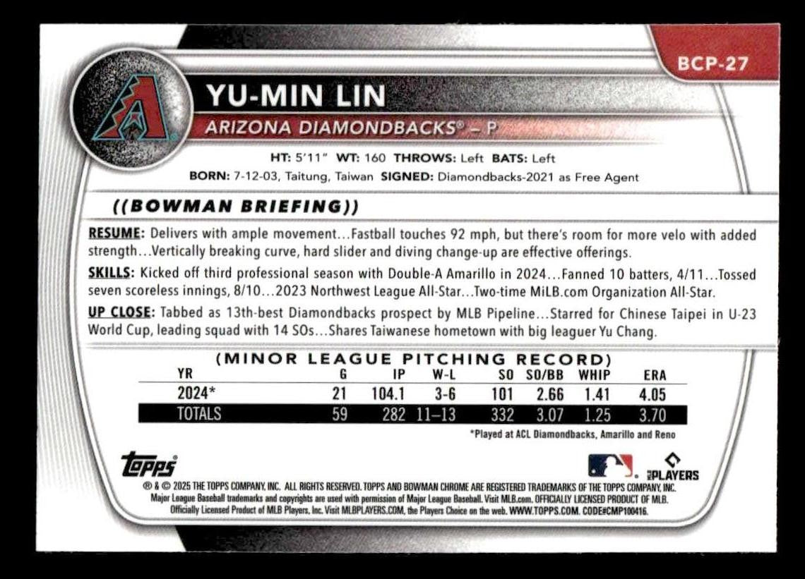 2025 Bowman #BCP-27 Yu-Min Lin Chrome Prospects