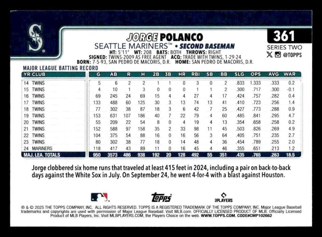 2025 Topps #361 Jorge Polanco