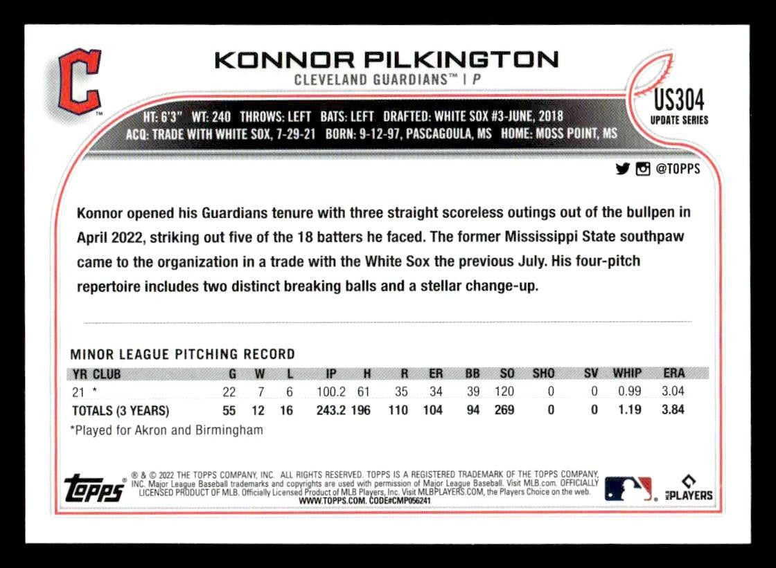 2022 Topps Update #US304 Konnor Pilkington