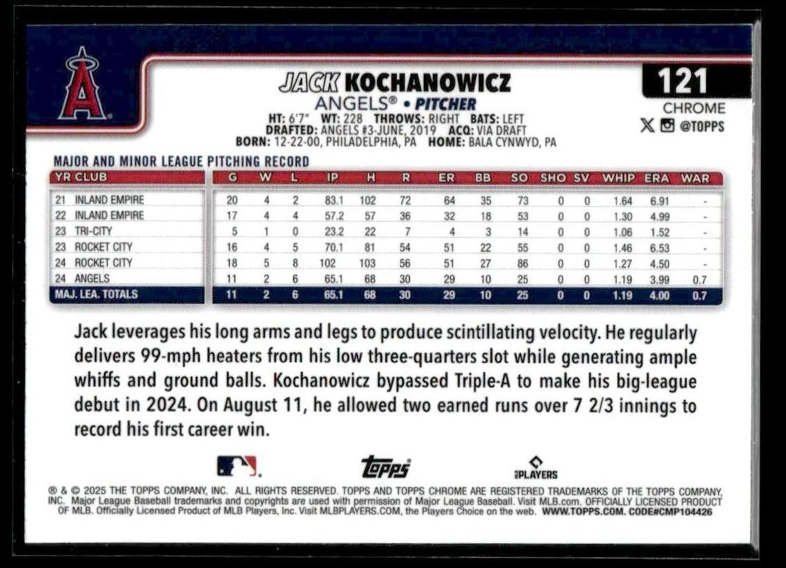 2025 Topps Chrome #121 Jack Kochanowicz X-Fractors