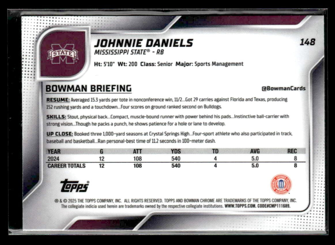 2025 Bowman University Chrome #148 Johnnie Daniels