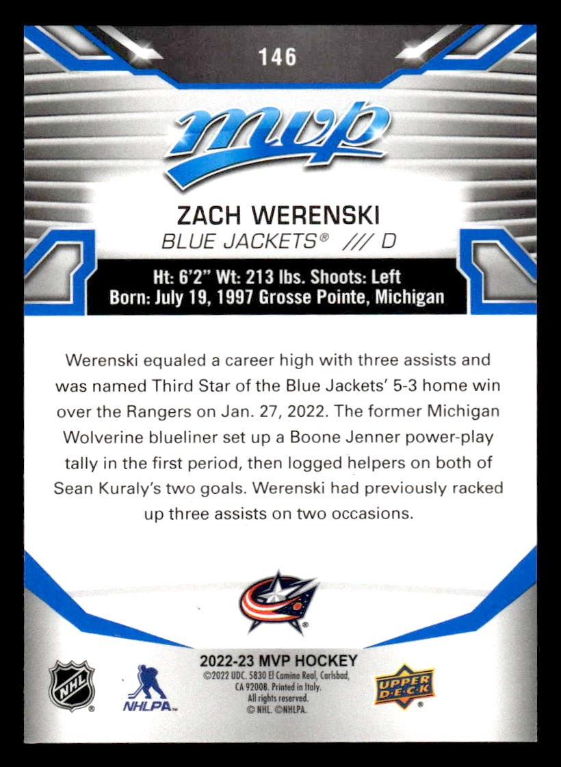 2022-23 Upper Deck MVP #146 Zach Werenski Blue Script