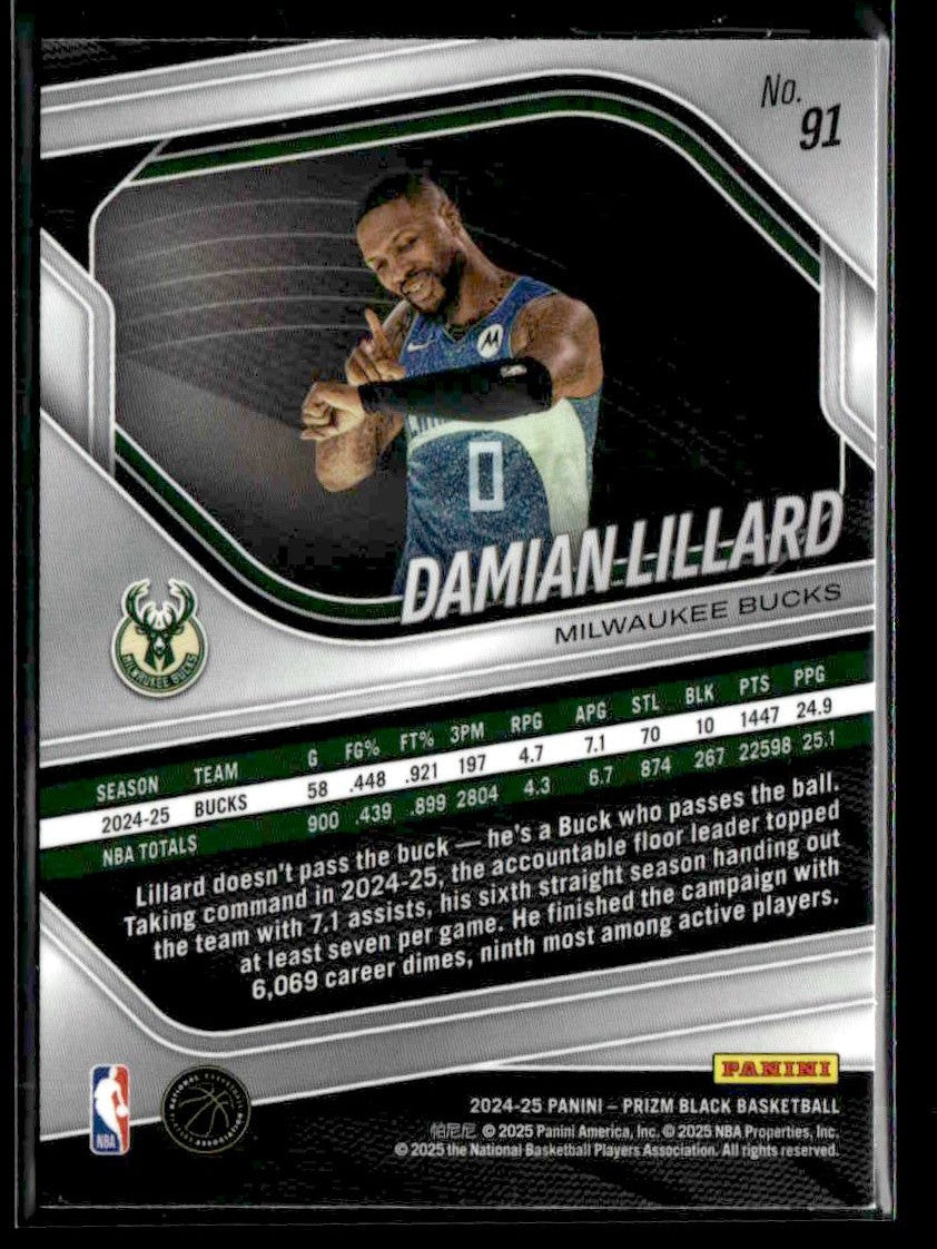 2024-25 Panini Prizm Black #91 Damian Lillard