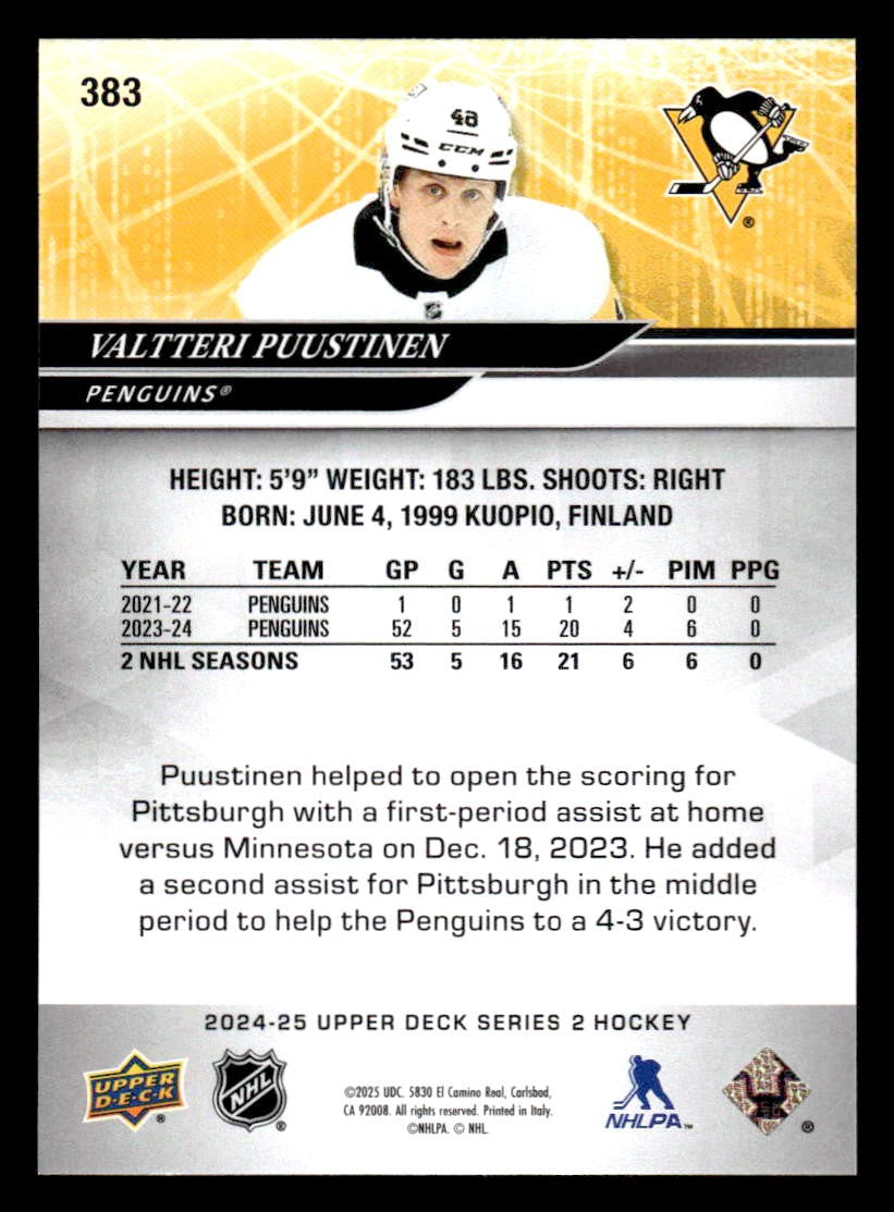 2024-25 Upper Deck #383 Valtteri Puustinen