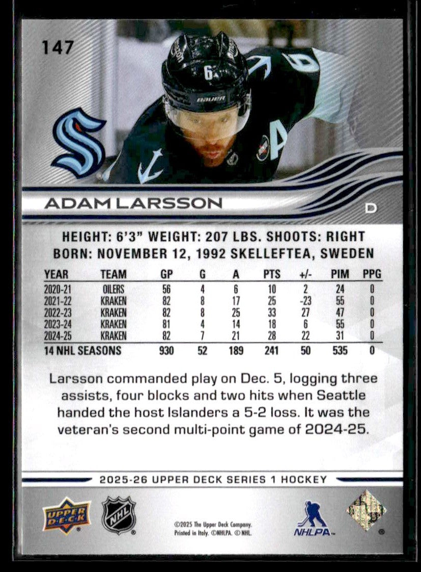 2025-26 Upper Deck #147 Adam Larsson