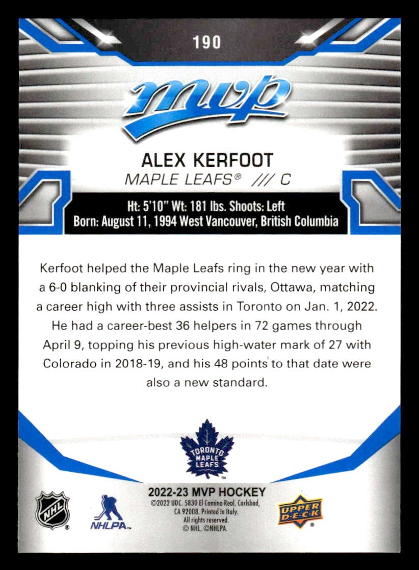 2022-23 Upper Deck MVP #190 Alex Kerfoot Blue Script