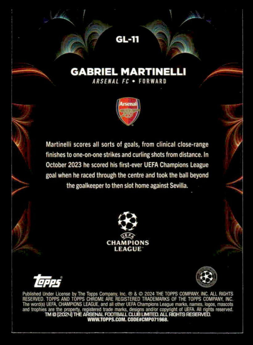 2023-24 Topps Chrome UEFA Club Competitions #GL-11 Gabriel Martinelli Golazo