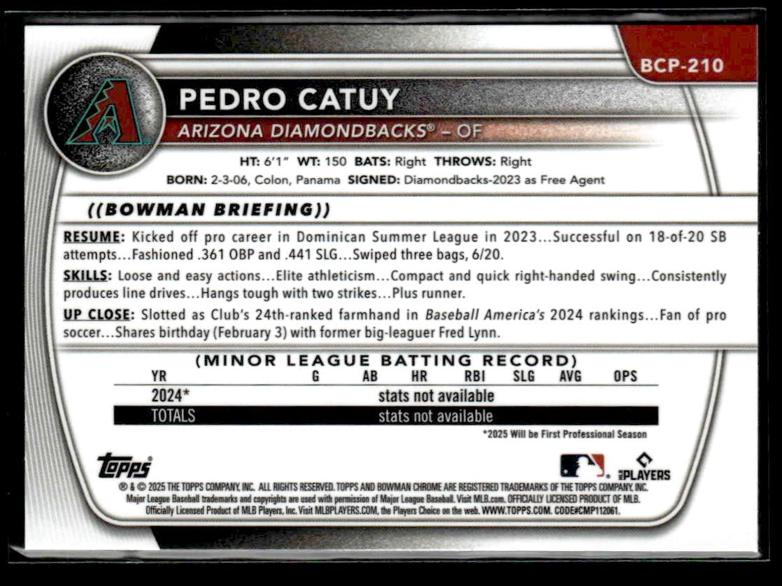 2025 Bowman Chrome #BCP-210 Pedro Catuy