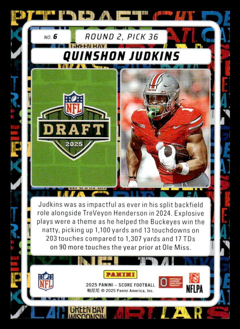 2025 Score #6 Quinshon Judkins NFL Draft