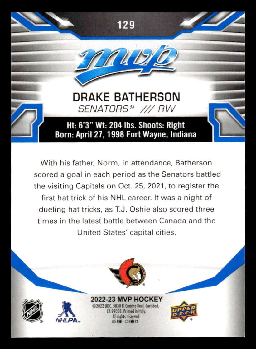 2022-23 Upper Deck MVP #129 Drake Batherson Blue Script
