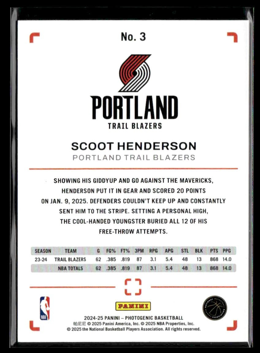 2024-25 Panini PhotoGenic #3 Scoot Henderson