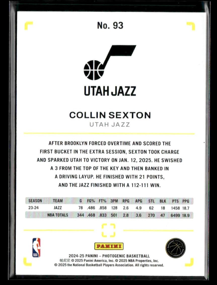 2024-25 Panini PhotoGenic #93 Collin Sexton
