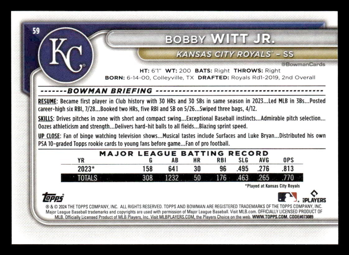 2024 Bowman #59 Bobby Witt Jr.