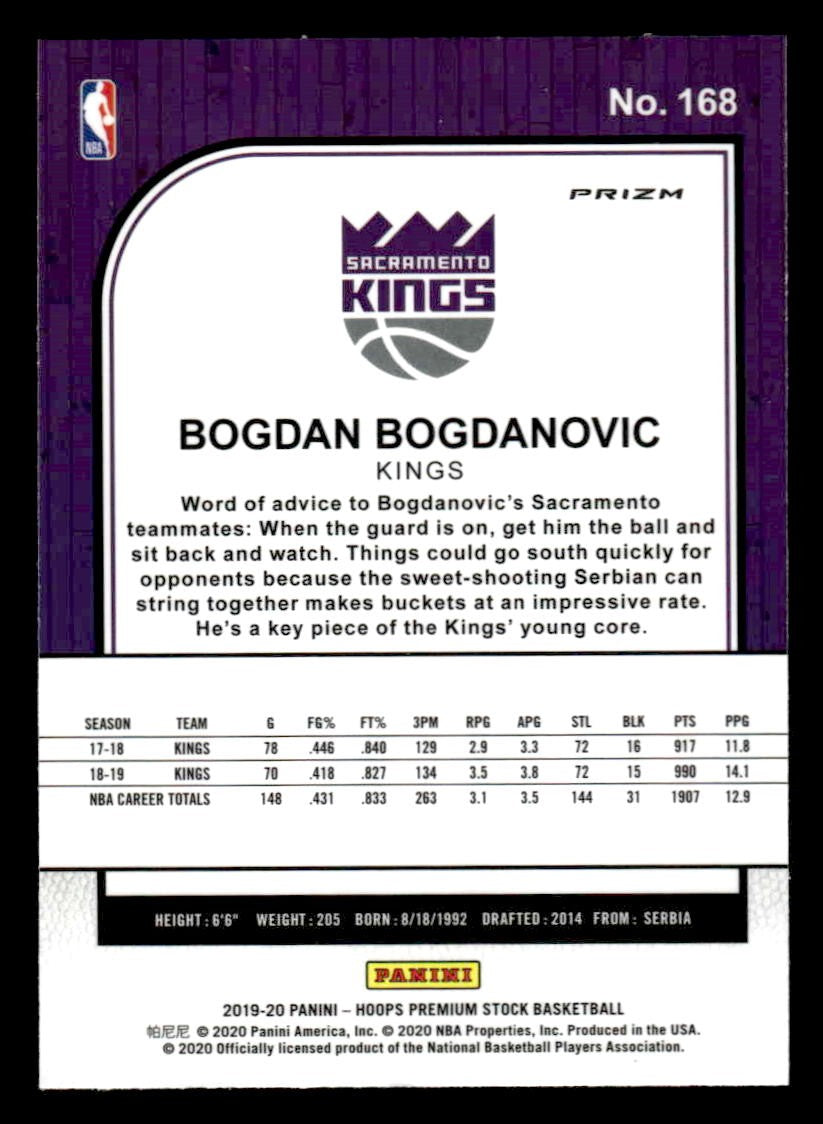 2019-20 Hoops Premium Stock #168 Bogdan Bogdanovic Prizms Silver Mojo