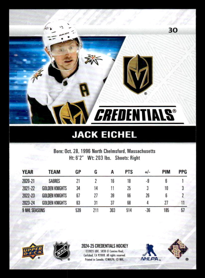 2024-25 Upper Deck Credentials #30 Jack Eichel