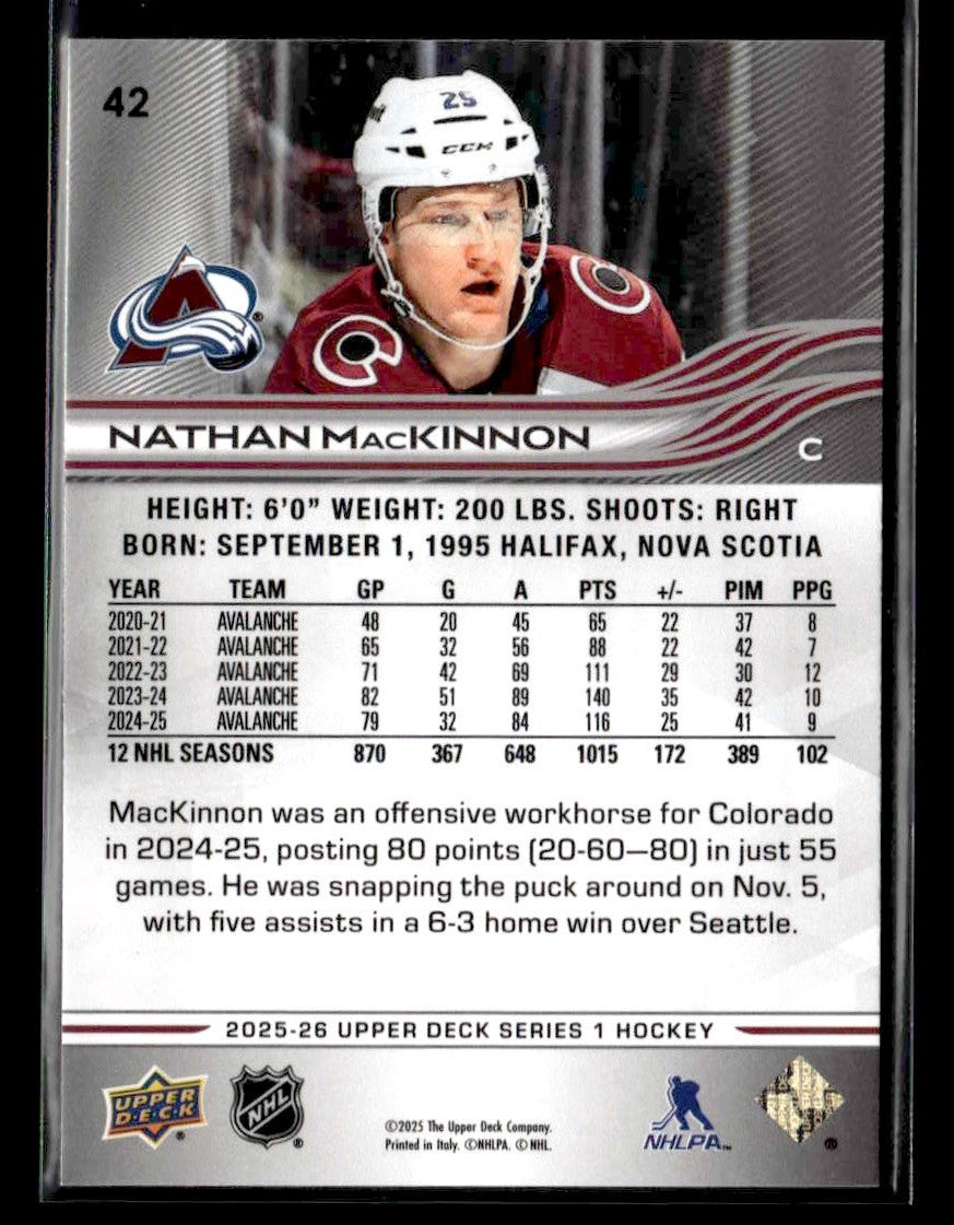 2025-26 Upper Deck #42 Nathan MacKinnon