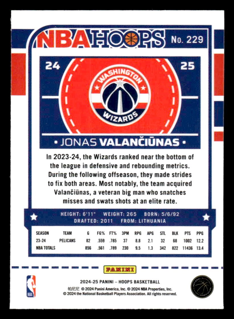 2024-25 Hoops #229 Jonas Valanciunas Premium