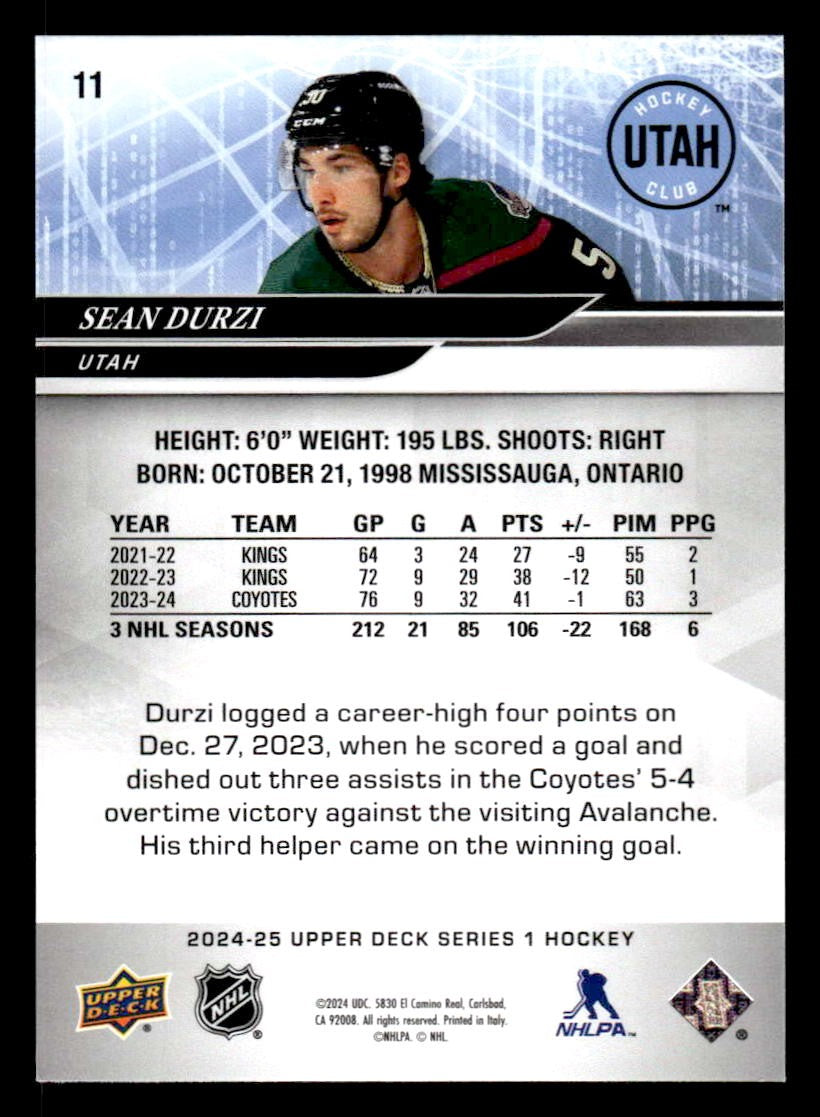 2024-25 Upper Deck #11 Sean Durzi