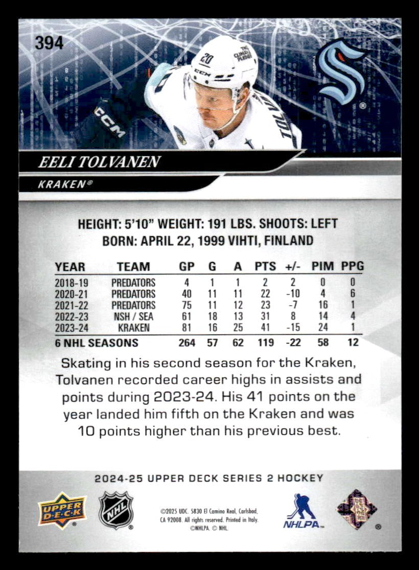 2024-25 Upper Deck #394 Eeli Tolvanen