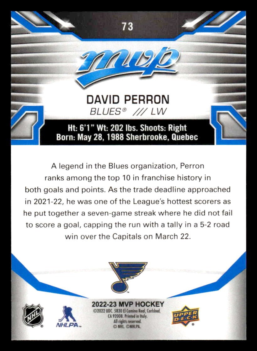 2022-23 Upper Deck MVP #73 David Perron Blue Script
