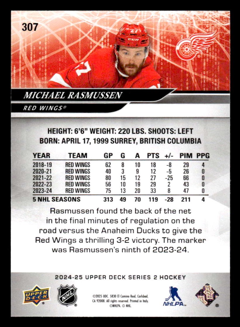2024-25 Upper Deck #307 Michael Rasmussen