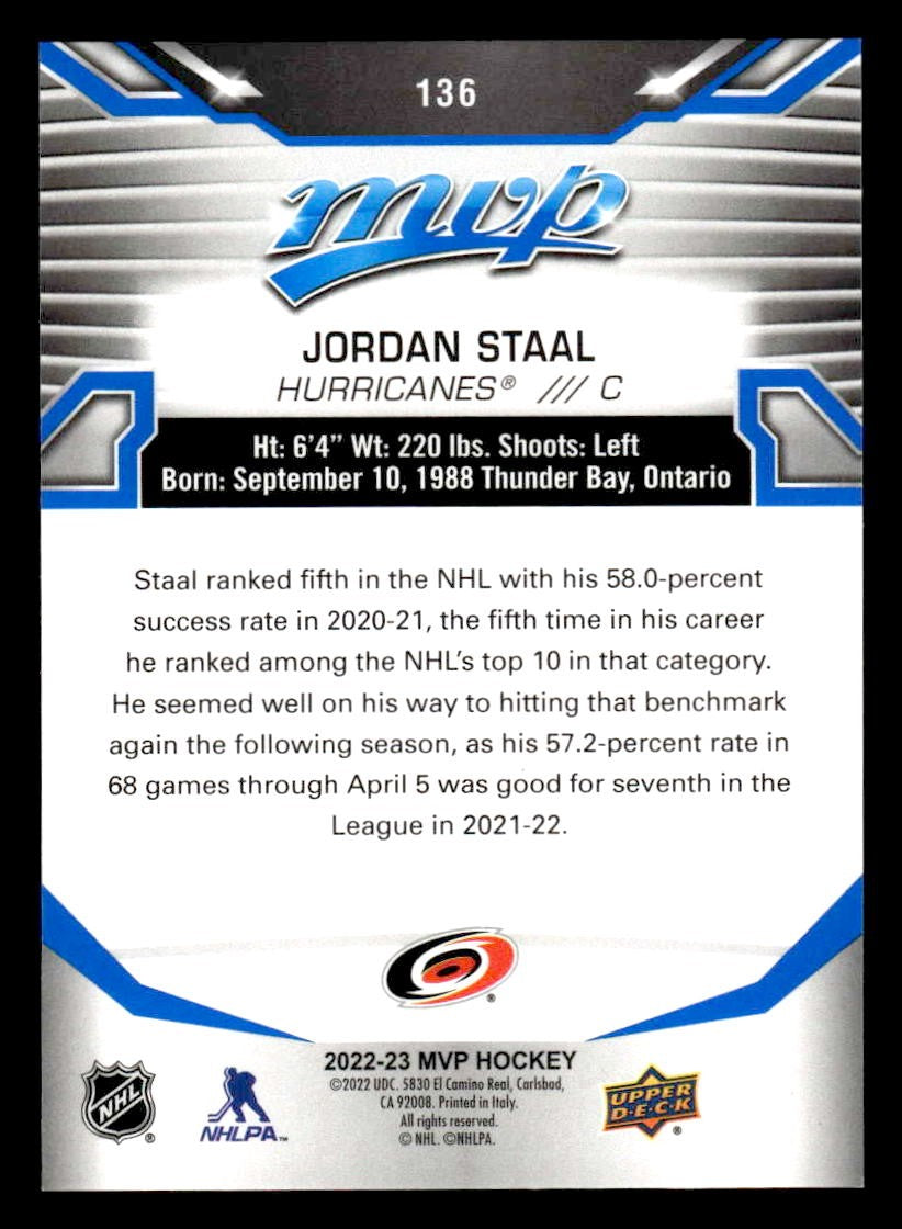 2022-23 Upper Deck MVP #136 Jordan Staal Blue Script