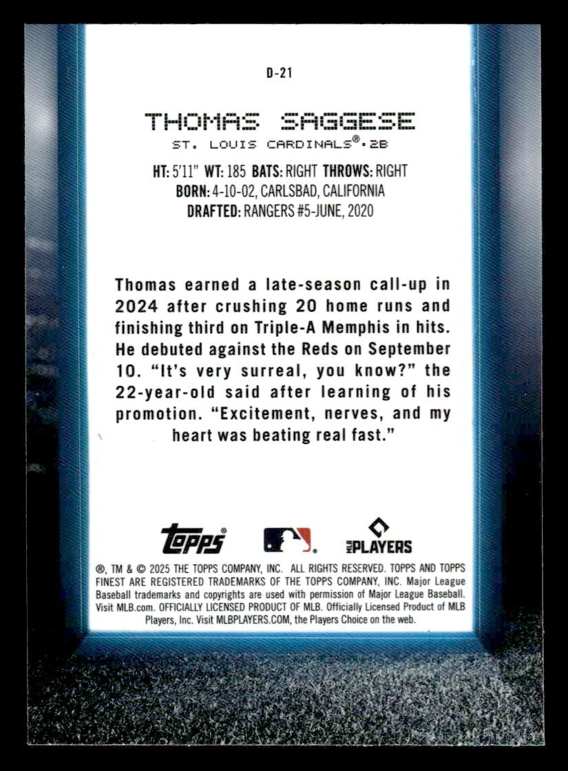 2025 Finest #D-21 Thomas Saggese Debut