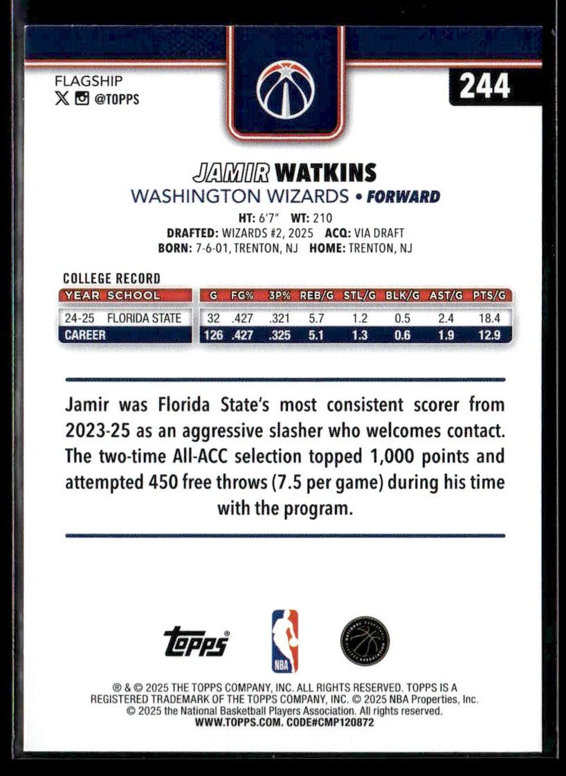 2025-26 Topps #244 Jamir Watkins
