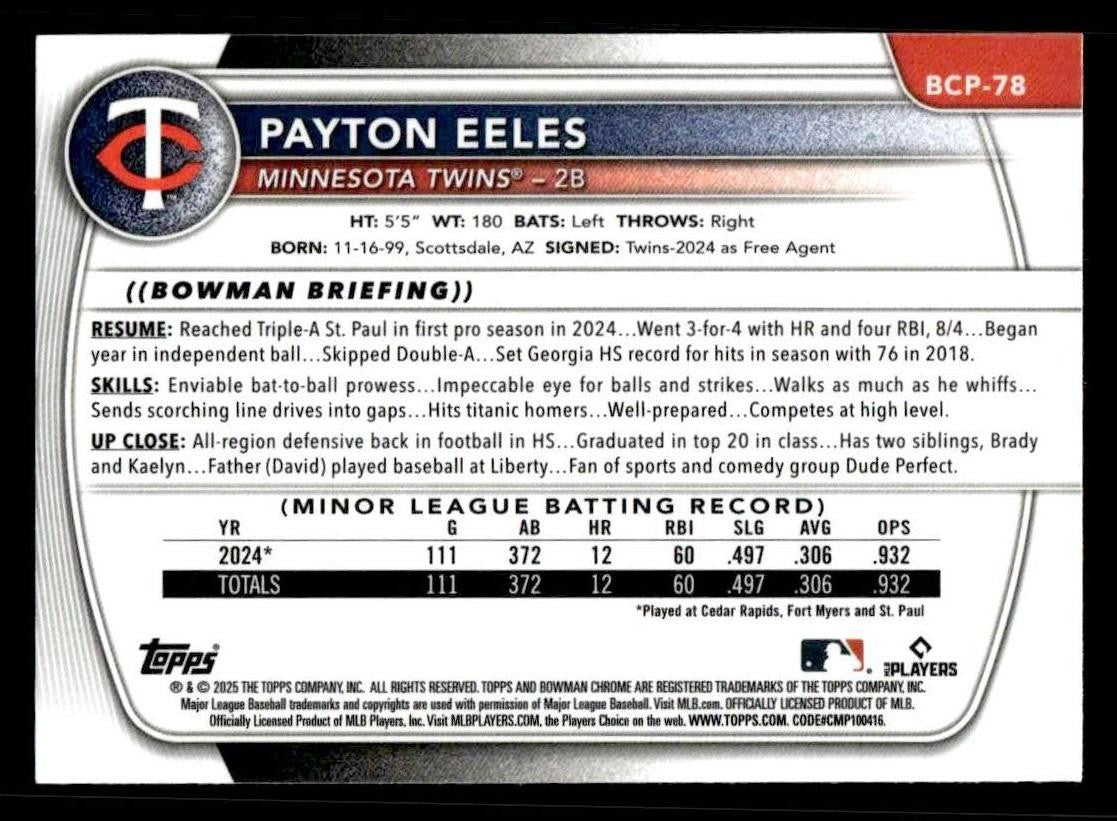 2025 Bowman #BCP-78 Payton Eeles Chrome Prospects