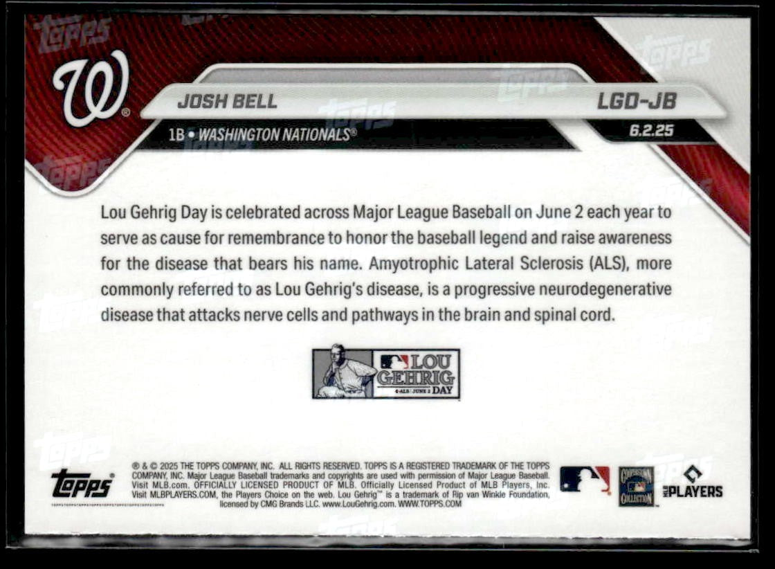 2025 Topps Now Lou Gehrig Day: Presented by Sarah Langs #LGD-JB Josh Bell