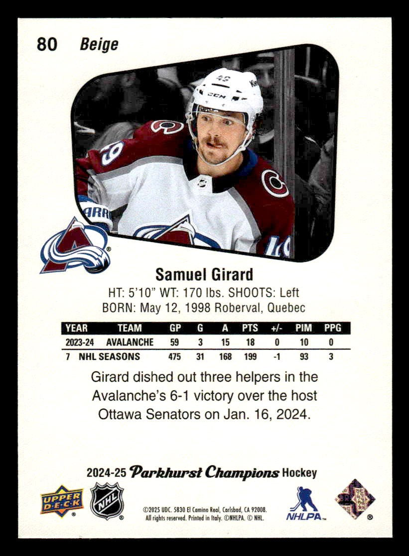 2024-25 Parkhurst Champions #80 Samuel Girard