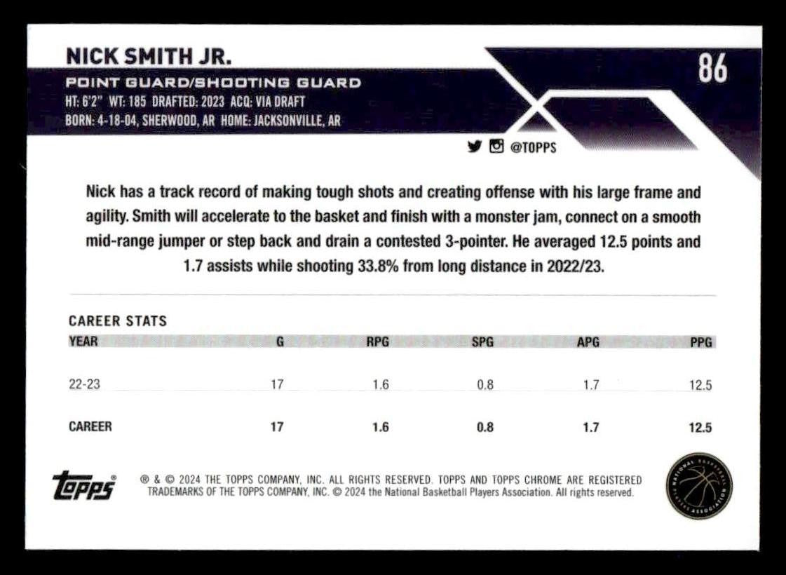 2023-24 Topps Chrome #86 Nick Smith Jr.