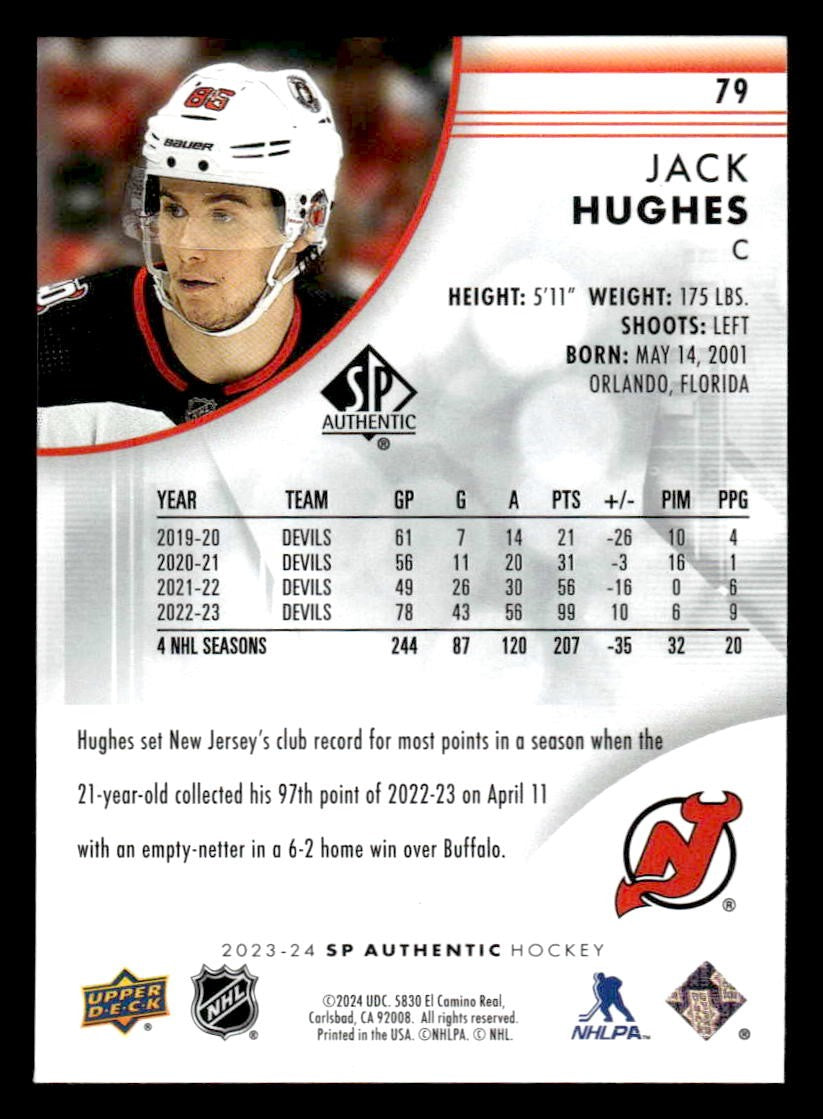 2023-24 SP Authentic #79 Jack Hughes