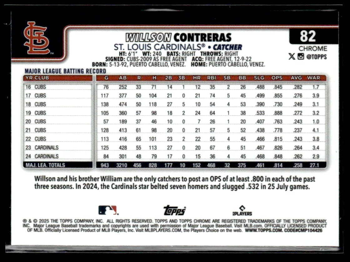 2025 Topps Chrome Logofractor Edition #82 Willson Contreras