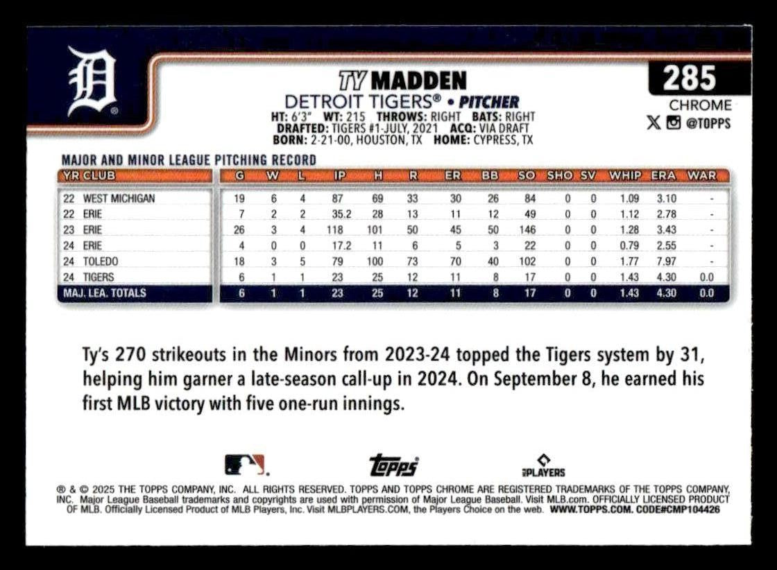 2025 Topps Chrome #285 Ty Madden