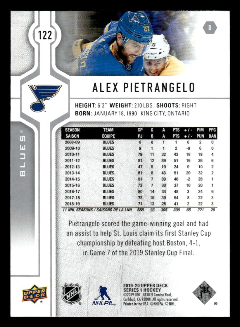 2019-20 Upper Deck #122 Alex Pietrangelo
