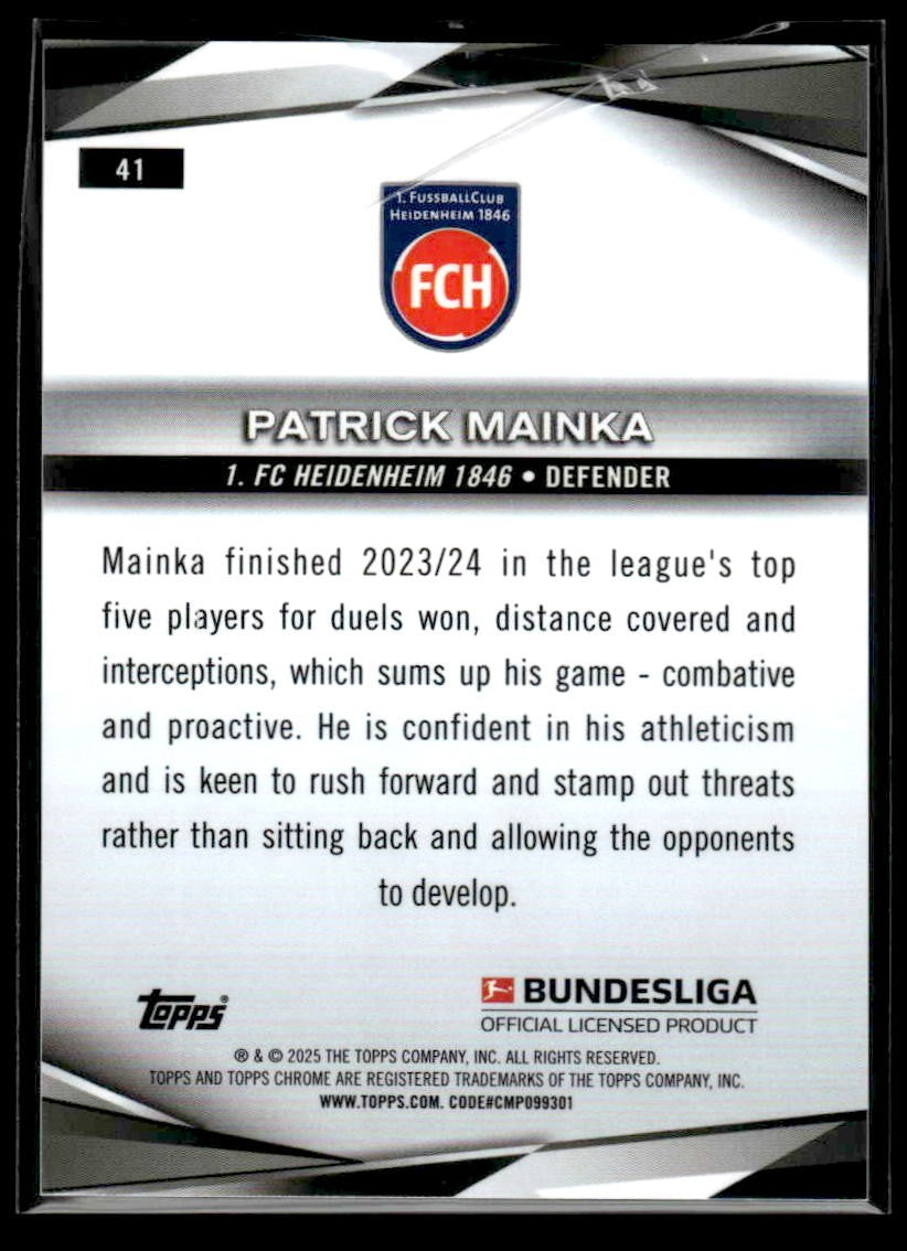 2025 Topps Chrome Bundesliga #41 Patrick Mainka Orange Refractor #/25