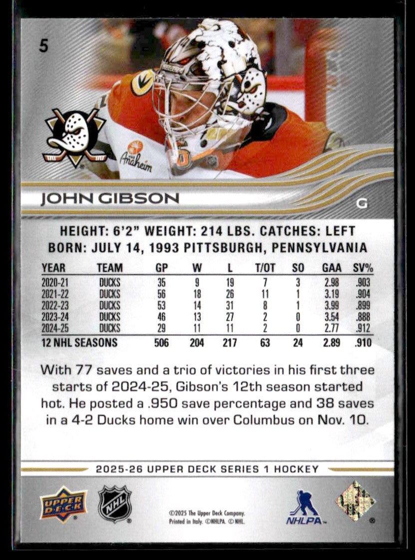 2025-26 Upper Deck #5 John Gibson