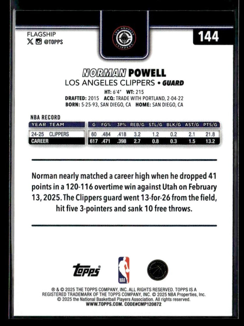 2025-26 Topps #144 Norman Powell