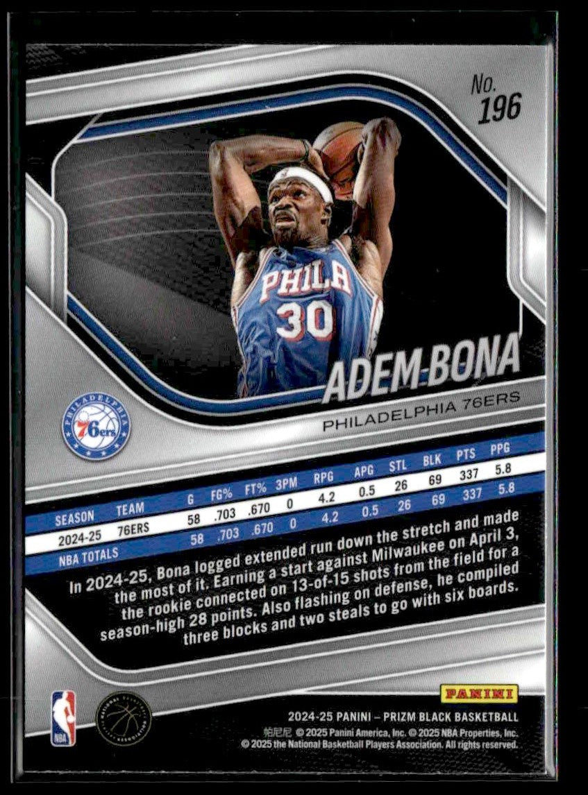 2024-25 Panini Prizm Black #196 Adem Bona