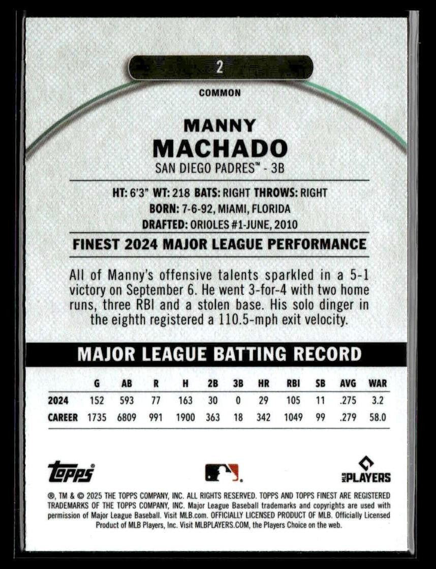 2025 Finest #2 Manny Machado Purple #/250