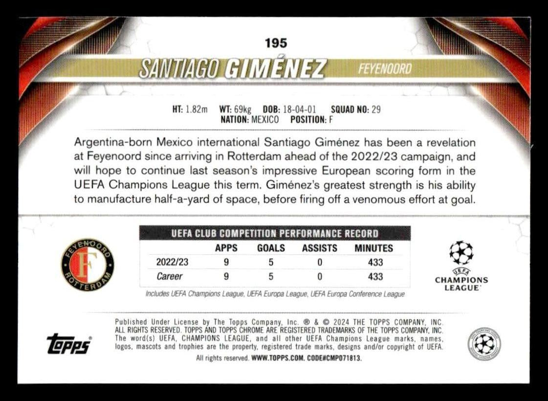 2023-24 Topps Chrome UEFA Club Competitions #195 Santiago Giménez