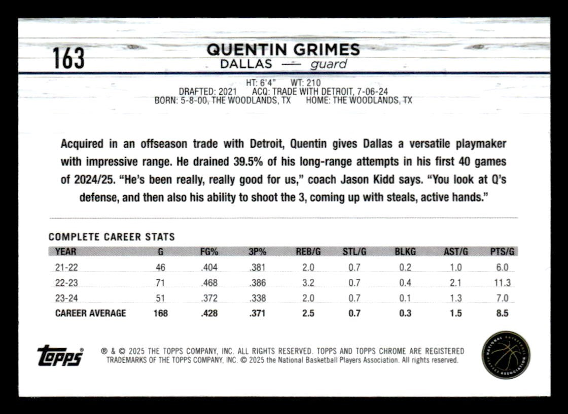 2024-25 Topps Chrome #163 Quentin Grimes