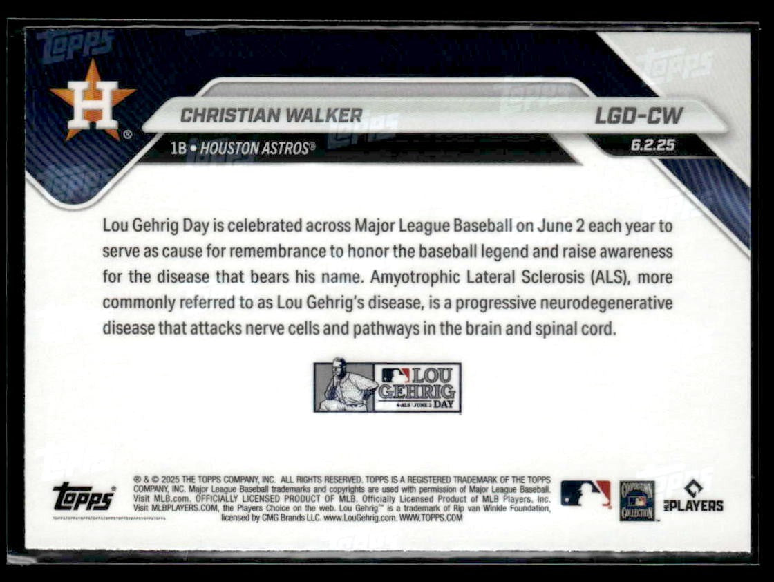 2025 Topps Now Lou Gehrig Day: Presented by Sarah Langs #LGD-CW Christian Walker