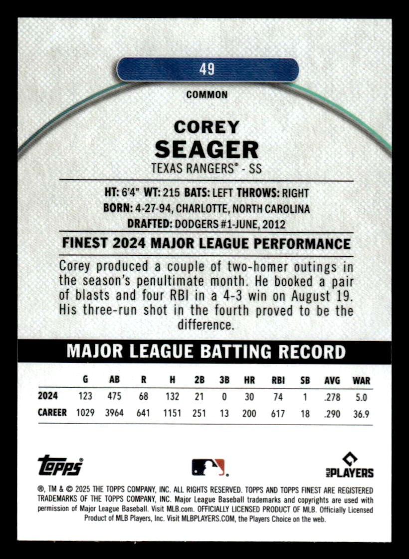2025 Finest #49 Corey Seager