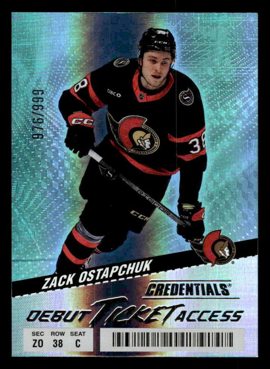 2024-25 Upper Deck Credentials #118 Zack Ostapchuk Debut Ticket Access #976/999