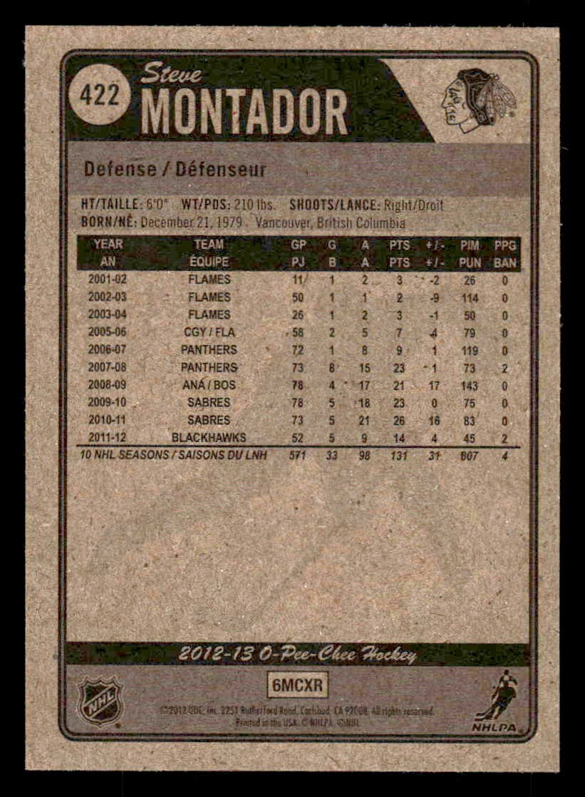 2012-13 O-Pee-Chee #422 Steve Montador