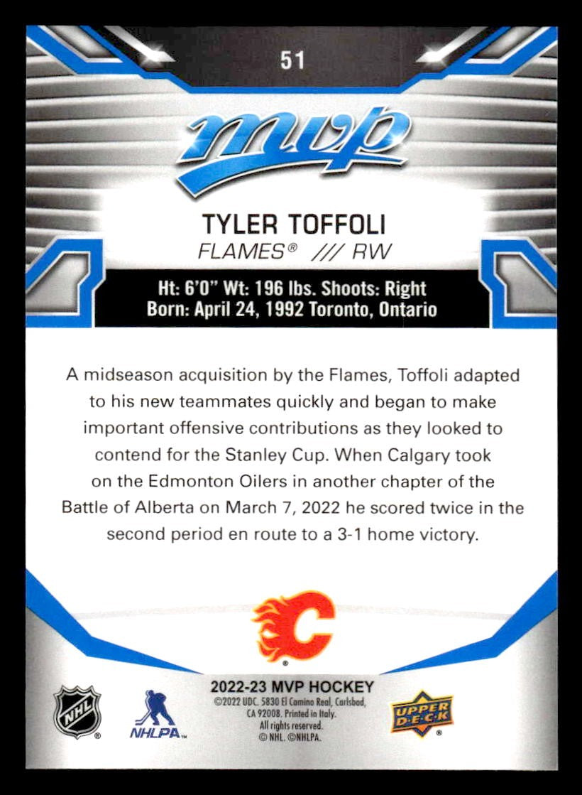 2022-23 Upper Deck MVP #51 Tyler Toffoli Blue Script